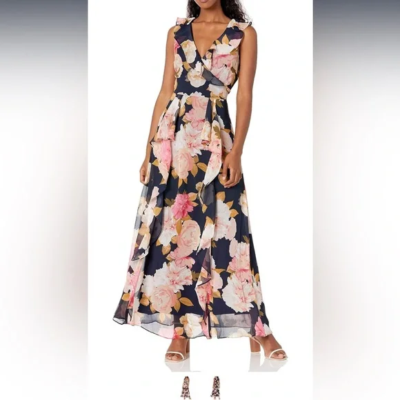 Karl Legerfeld Paris Chiffon Floral Dress Sleeveless Size 0 - Picture 5 of 7